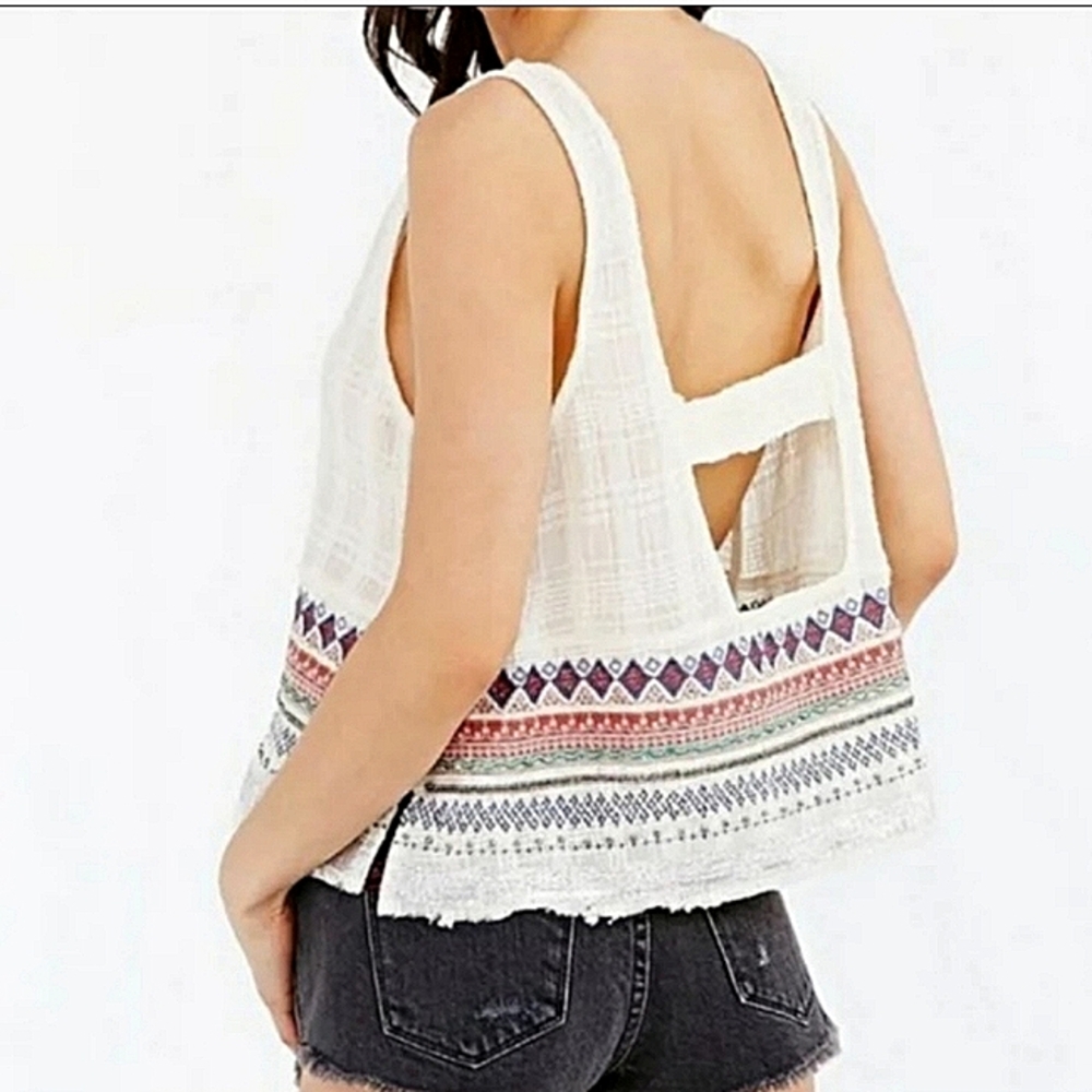 Great Used Condition Ecote Boho Cotton Low Cut-Out Back Embellished Tank Top Lg.